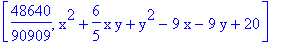 [48640/90909, x^2+6/5*x*y+y^2-9*x-9*y+20]